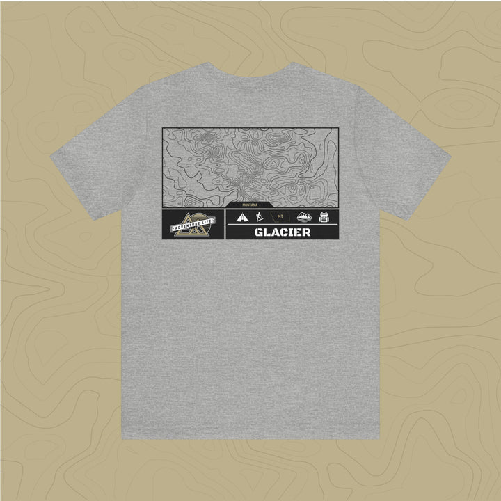 Glacier National Park - Adventure Life Trail Topographic Garment Dyed Tee