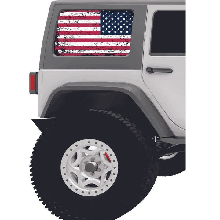 Rustic American Flag Window Decal Sticker Accessory for 4 & 2-door Jeep Wrangler