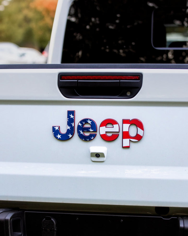 Waving American Flag Emblem Overlay Accessory for Jeep Gladiator - AdventureLifeDecals