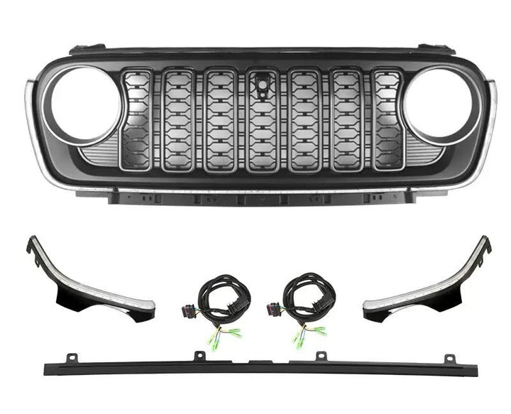 Matte Black - 2024 Jeep JL JT Upgraded Grille with LED Lights Surround Package Deal