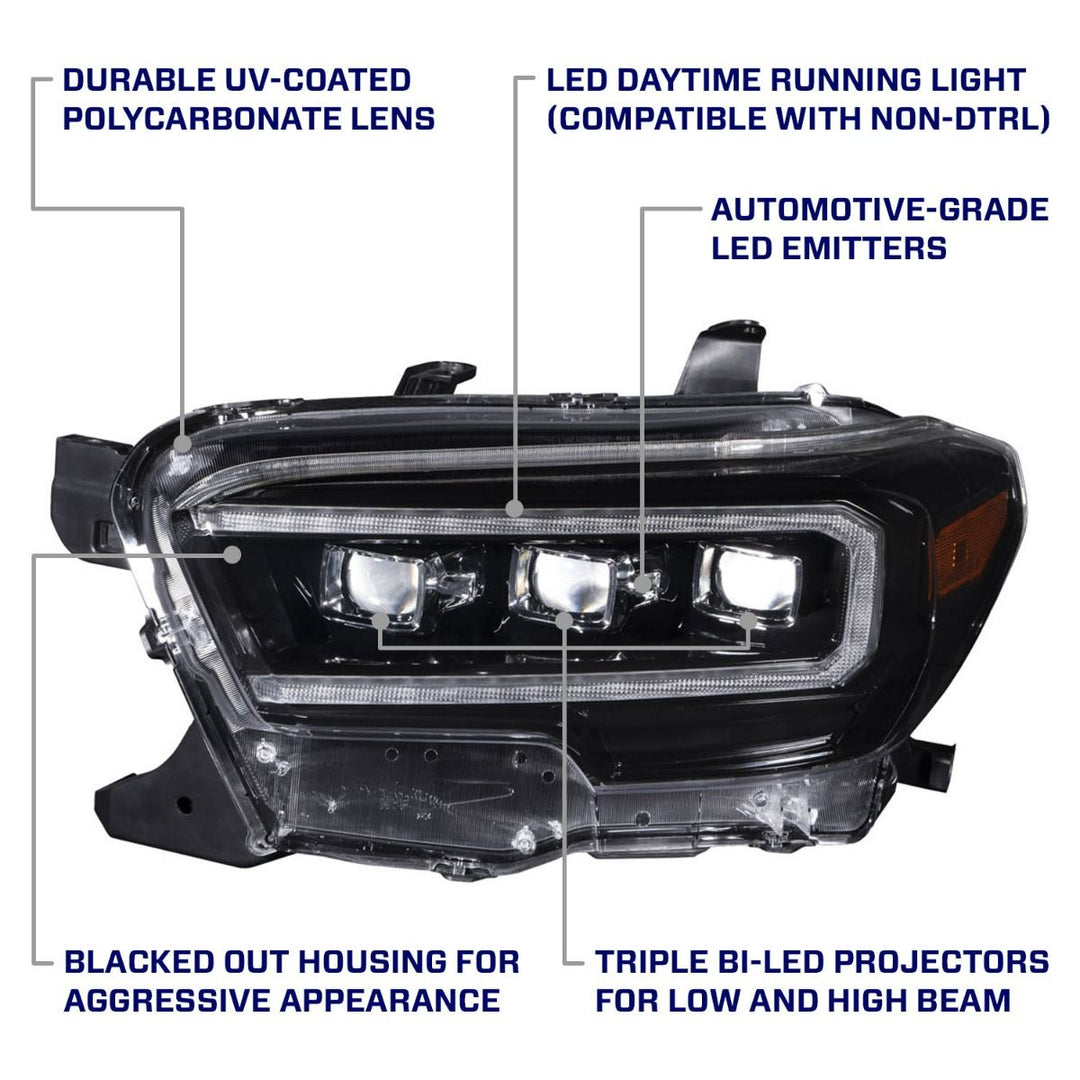 2016-2023 Toyota Tacoma LED Projector Headlights with Selectable DRL (pair)
