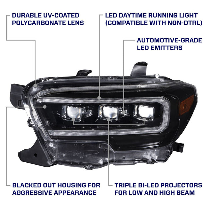 2016-2023 Toyota Tacoma LED Projector Headlights with Selectable DRL (pair)