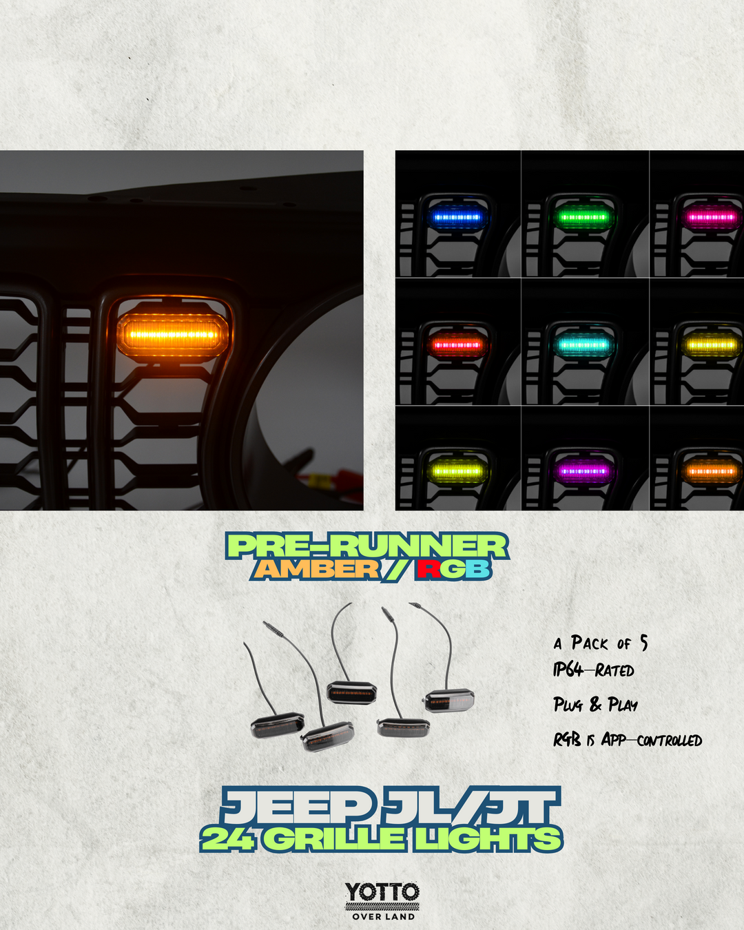 Prerunner Amber/RGB Grille Lights for 24-26 JL JT Grille