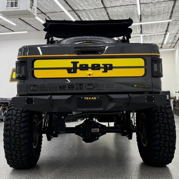 Jeep Gladiator Retro "JEEP" Tailgate Emblem - OEM Size - Two Color Stacked | Black (Matte) | Black (Matte) | | Tailgate Emblems