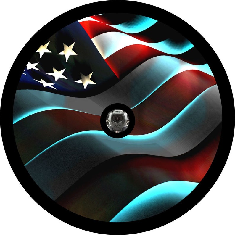 3D Waving American Flag Spare Tire Cover for Jeep, Bronco, Campers, RV, Vans, & More