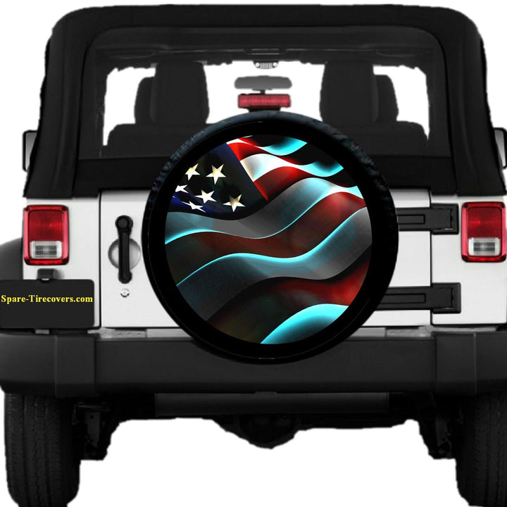 3D Waving American Flag Spare Tire Cover for Jeep, Bronco, Campers, RV, Vans, & More