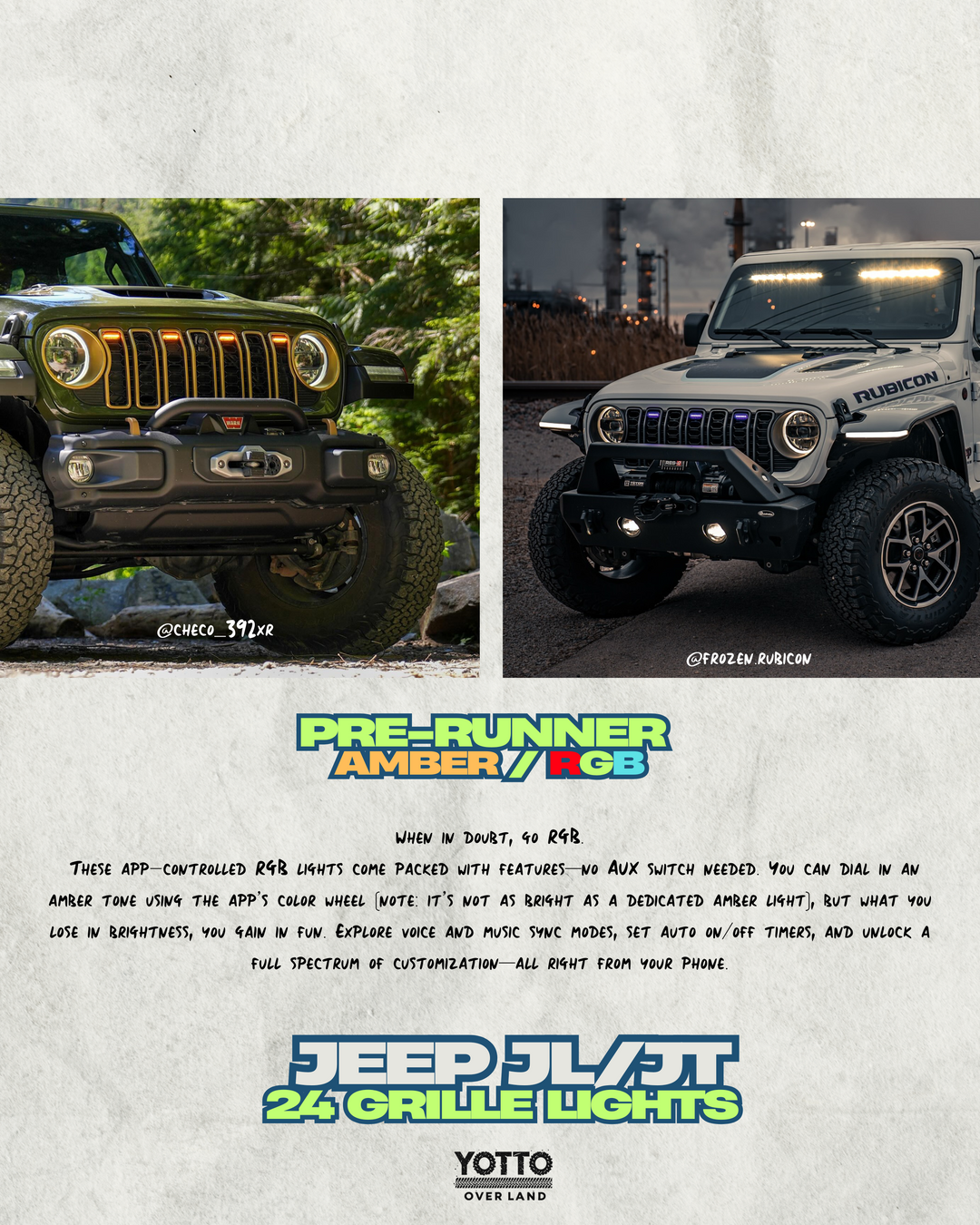 Prerunner Amber/RGB Grille Lights for 24-26 JL JT Grille