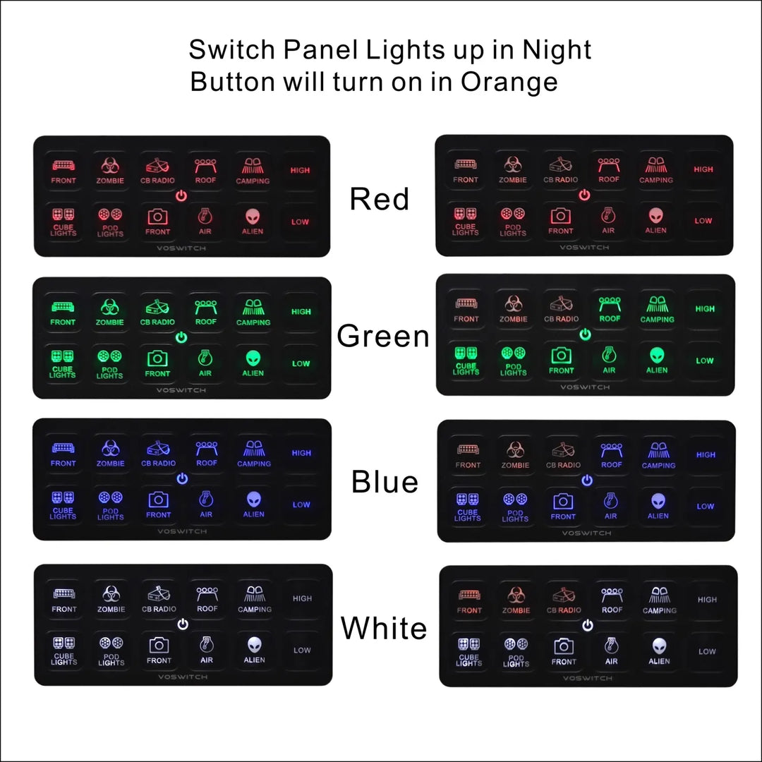 Voswitch UV120 Universal 12 Gang Programmable Switch Panel for Truck / UTV / Side by Side / Boat