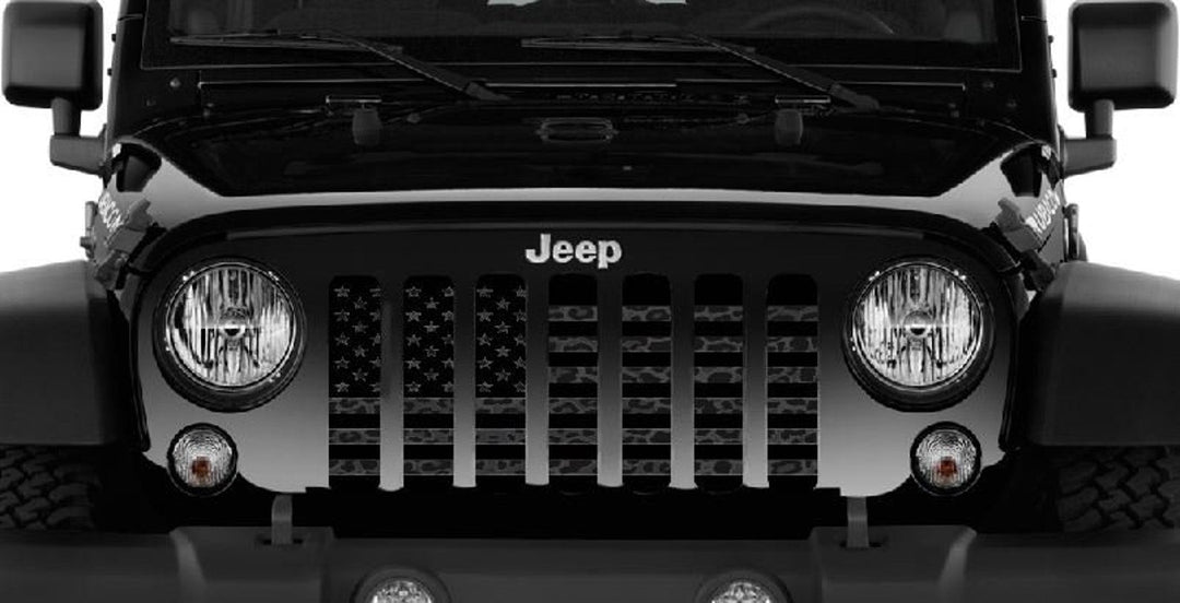 American Flag Dark Gray and Black Leopard Stripes Grille Inserts for Jeep