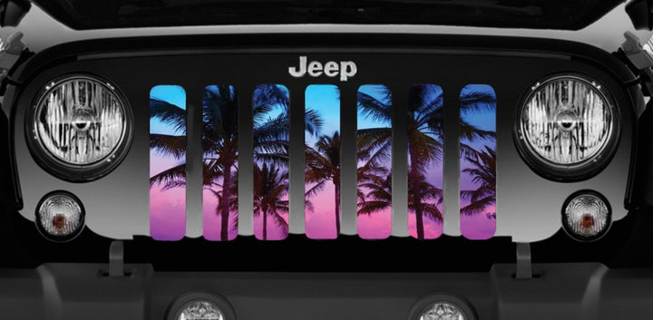 Purple and Pink Ombre Beach Palm Tree Jeep Grille Insert