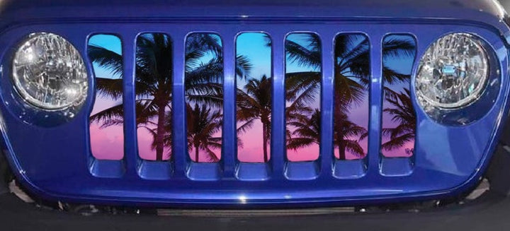 Purple and Pink Ombre Beach Palm Tree Jeep Grille Insert