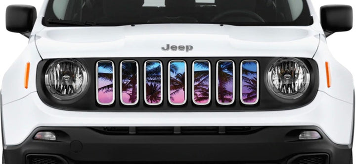 Purple and Pink Ombre Beach Palm Tree Jeep Grille Insert