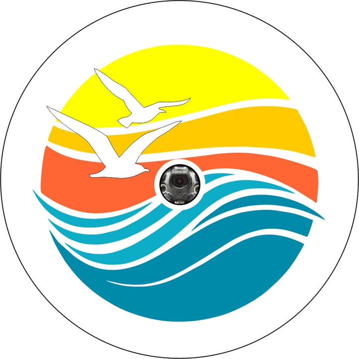 Beach Waves, Birds, and Sunset Spare Tire Cover for Jeep, RV, Camper, Bronco, Vans, & More