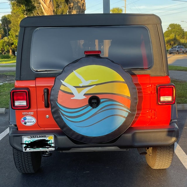 Beach Waves, Birds, and Sunset Spare Tire Cover for Jeep, RV, Camper, Bronco, Vans, & More