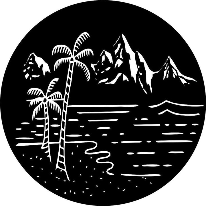 Beach with Palm Trees and Mountains Custom Spare Tire Cover (any color)