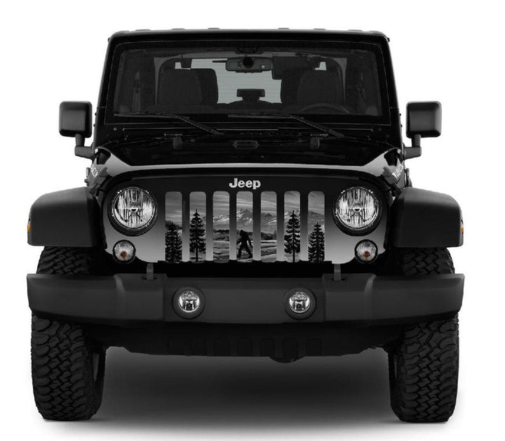 Grayscale Walking Sasquatch Jeep Grille Insert