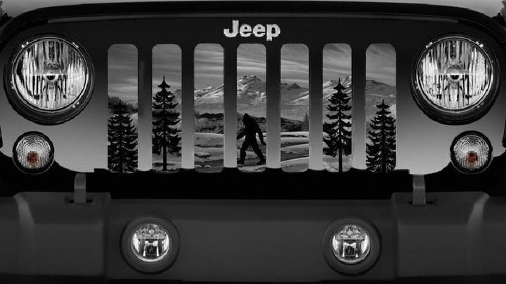 Grayscale Walking Sasquatch Jeep Grille Insert