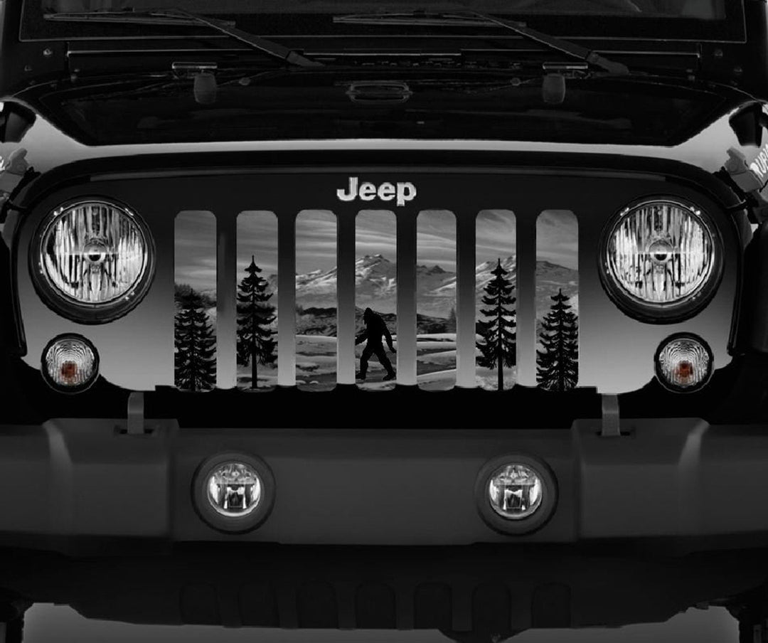 Grayscale Walking Sasquatch Jeep Grille Insert