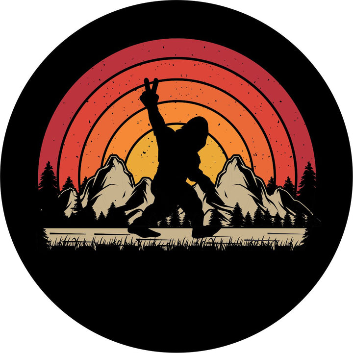 Bigfoot Peace Out Retro Sun Spare Tire Cover for Jeep, RV, Bronco, Camper, Trailer, & More