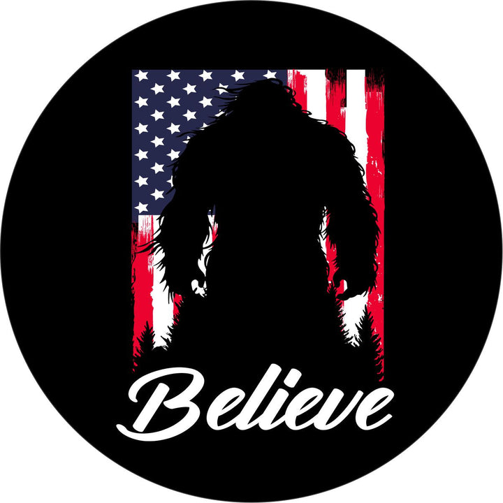 Bigfoot American Flag Believe Sasquatch  Spare Tire Cover for Bronco, Jeep, RV, Campers, & More