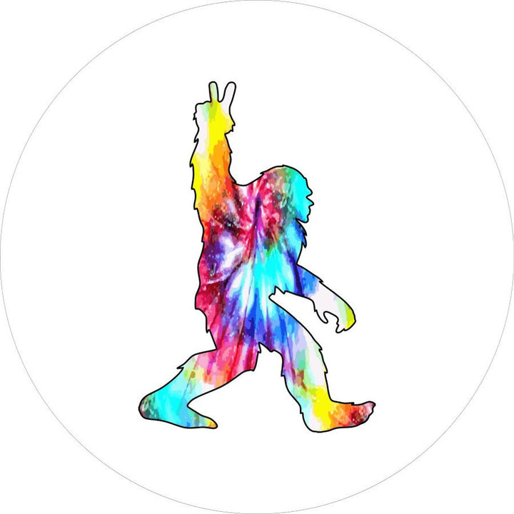 Tie Dye Walking Bigfoot - Sasquatch Peace Spare Tire Cover for Broncos, Jeeps, Campers, RV, & More