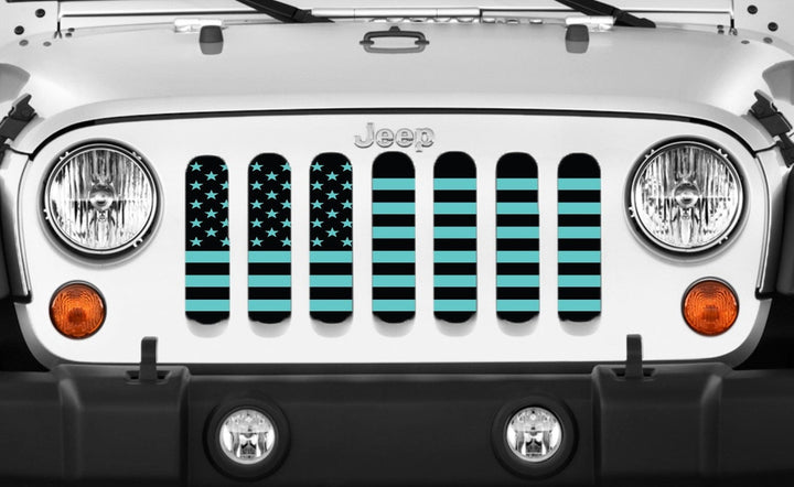 Black and Teal American Flag Jeep Grille Insert