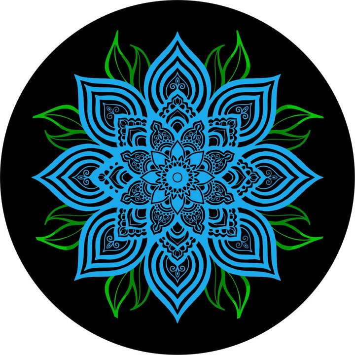 Blue Mandala Flower with Green Leaves