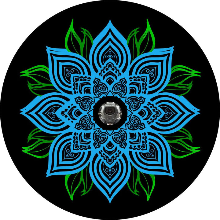 Blue Mandala Flower with Green Leaves