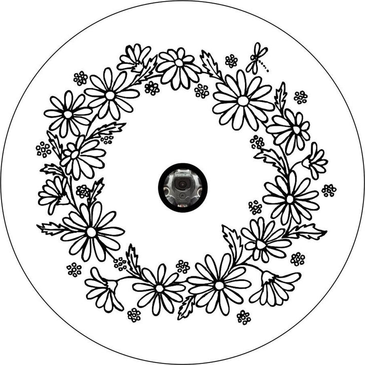 Bunch of Daisies with Dragonfly Floral Wreath Custom Spare Tire Cover for Jeep, Broncos, RV, & More