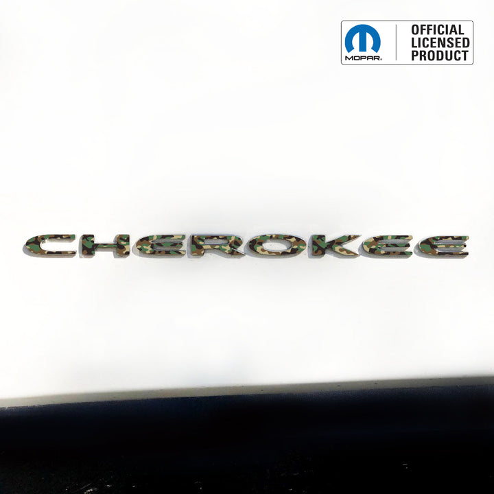 CHEROKEE Door Emblem Overlay Decals – Camo Print | Fits 2014–2025 Jeep Cherokee (Excludes Select Trims)