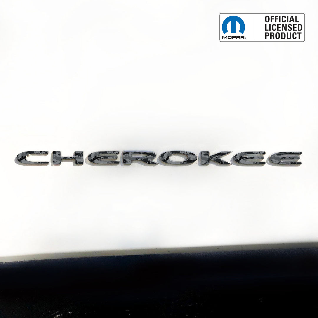 CHEROKEE Door Emblem Overlay Decals – Camo Print | Fits 2014–2025 Jeep Cherokee (Excludes Select Trims)