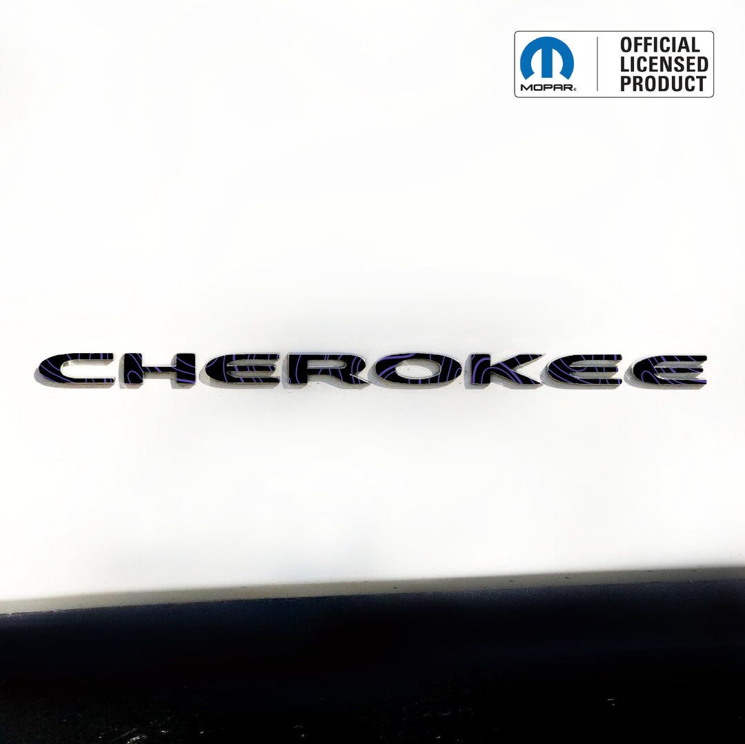 CHEROKEE Door Emblem Overlay Decals – Topographic Map Print | Fits 2014–2025 Jeep Cherokee (Excludes Select Trims)