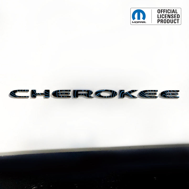 CHEROKEE Door Emblem Overlay Decals – Topographic Map Print | Fits 2014–2025 Jeep Cherokee (Excludes Select Trims)