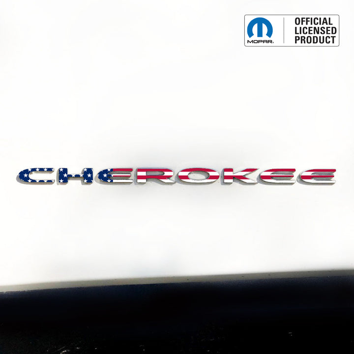 CHEROKEE Door Emblem Overlay Decals – American Flag Print Designs | Fits 2014–2025 Jeep Cherokee (Excludes Select Trims)