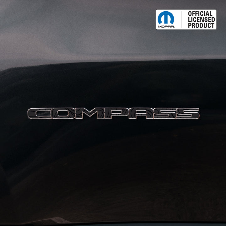 COMPASS Door Emblem Overlay Decals – Black on Black Topo | Fits 2011+ Jeep Compass
