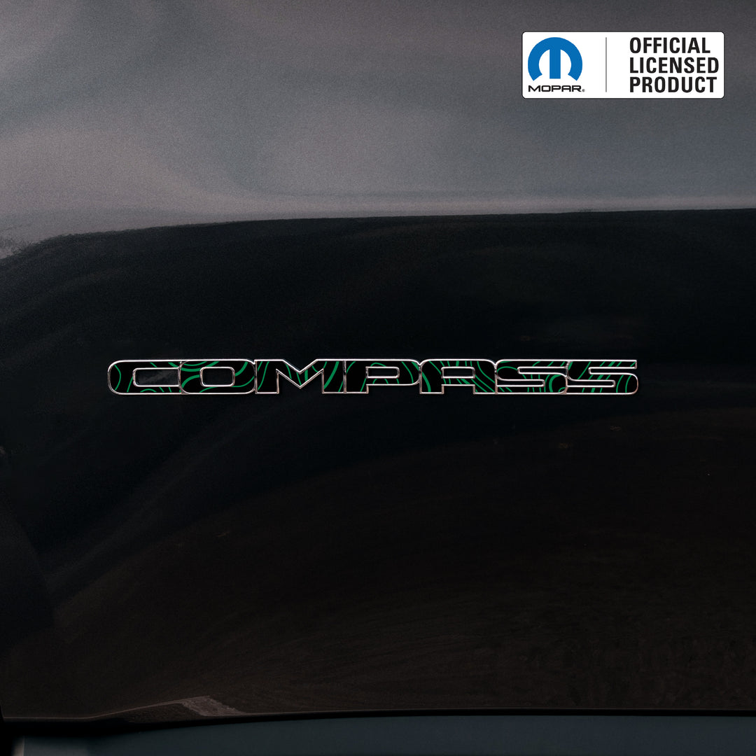COMPASS Door Emblem Overlay Decals – Topographic Map Print | Fits 2011–2025 Jeep Compass