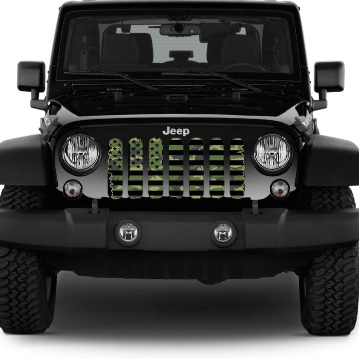 Camouflage Tactical American Flag Jeep Wrangler Grille Insert