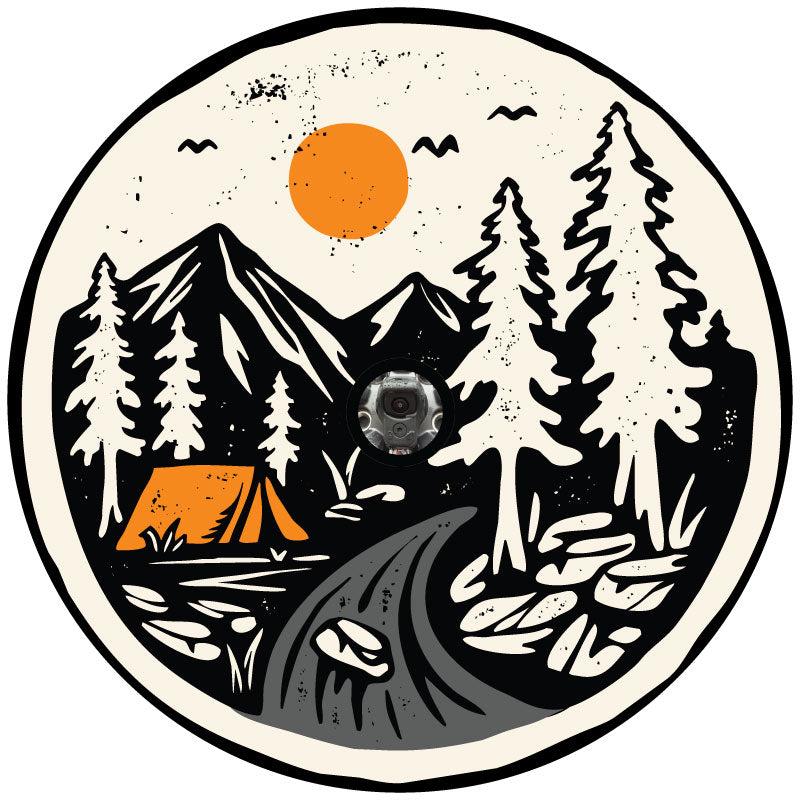 Mountain Camping On The River Vintage Spare Tire Cover for Campers, RV, Jeep, Bronco, Vans, & More