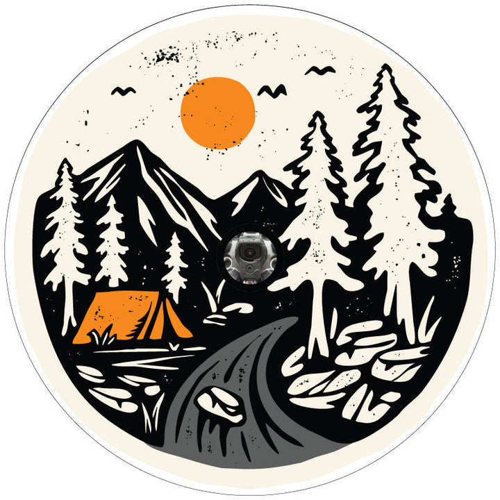 Mountain Camping On The River Vintage Spare Tire Cover for Campers, RV, Jeep, Bronco, Vans, & More