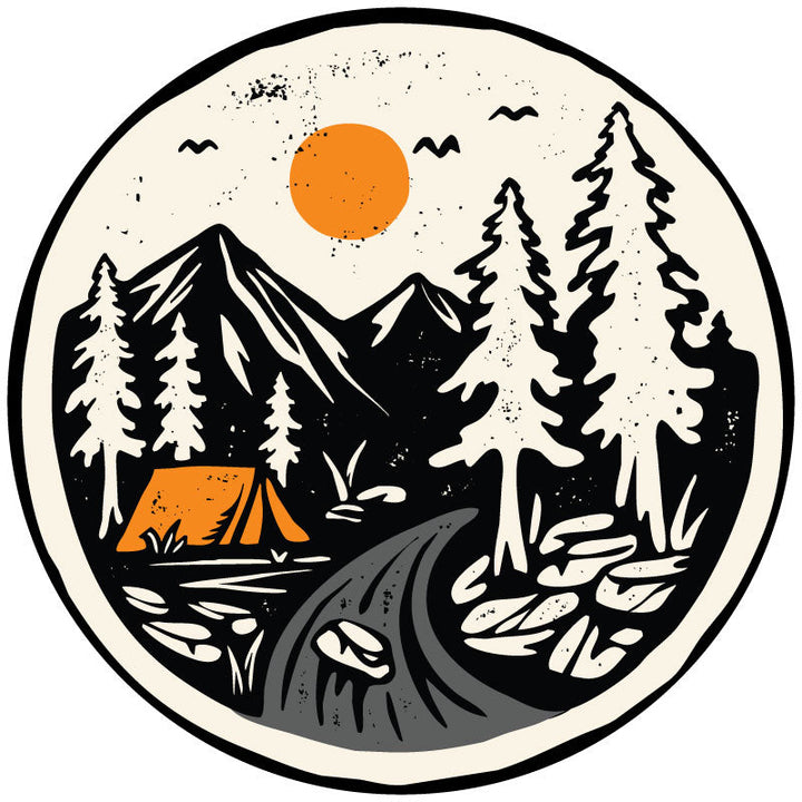 Mountain Camping On The River Vintage Spare Tire Cover for Campers, RV, Jeep, Bronco, Vans, & More