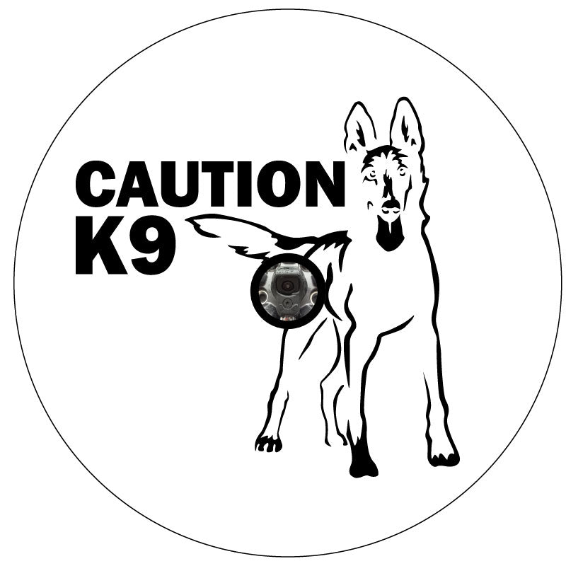 Belgian Malinois - Caution K9 Spare Tire Cover - Jeep, RV, Camper, Bronco & More