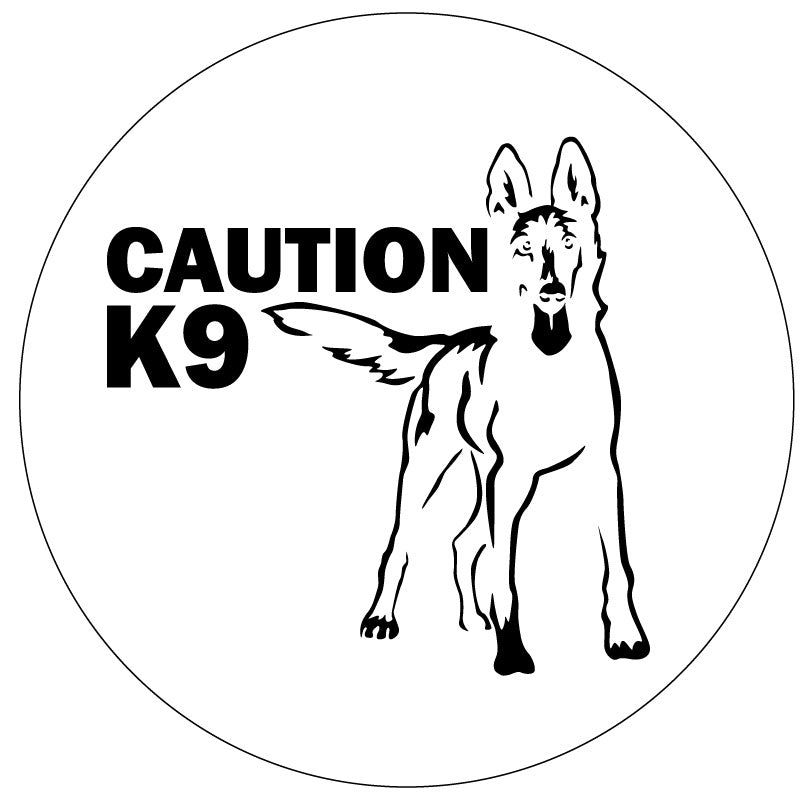 Belgian Malinois - Caution K9 Spare Tire Cover - Jeep, RV, Camper, Bronco & More