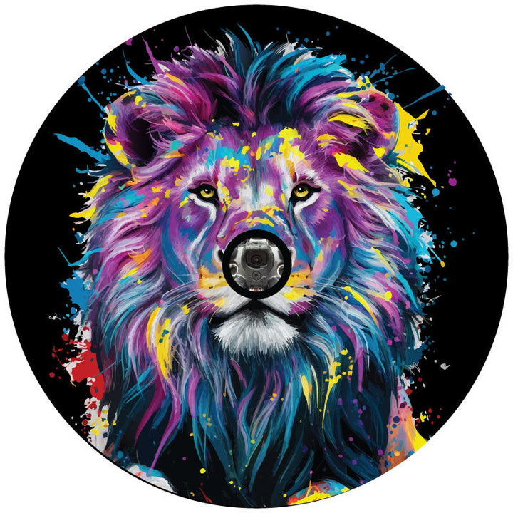 Lion Paint-Splattered Color Pop Spare Tire Cover Design for Jeep, Bronco, RV, Camper, Vans