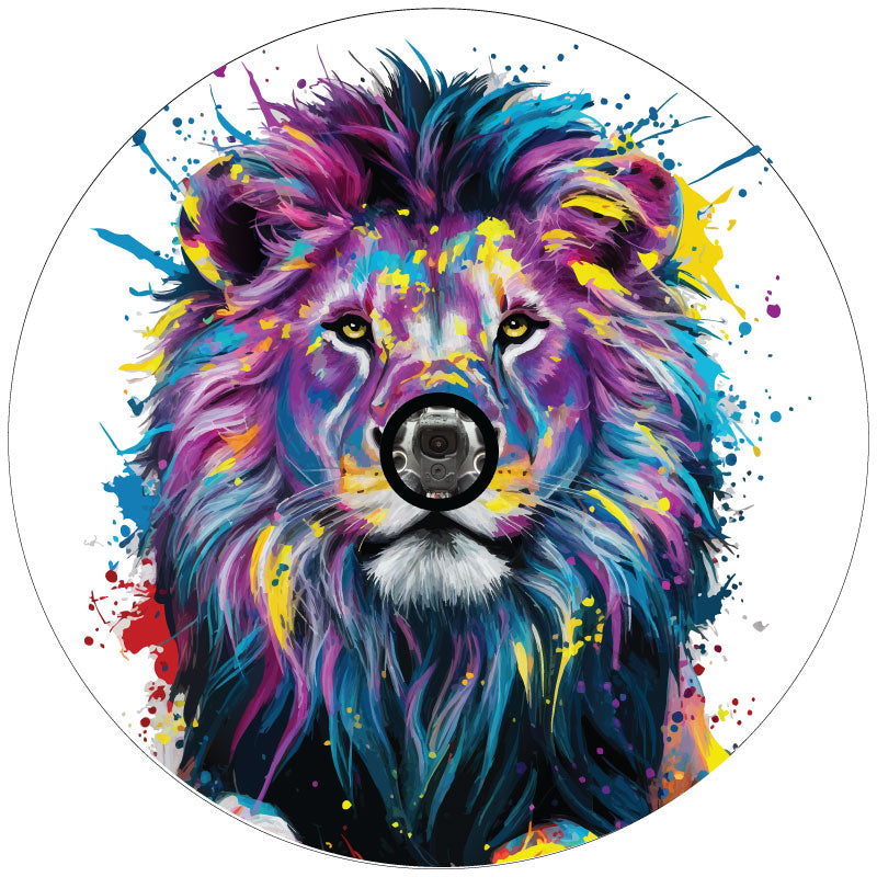 Lion Paint-Splattered Color Pop Spare Tire Cover Design for Jeep, Bronco, RV, Camper, Vans