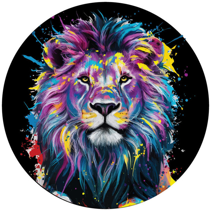 Lion Paint-Splattered Color Pop Spare Tire Cover Design for Jeep, Bronco, RV, Camper, Vans