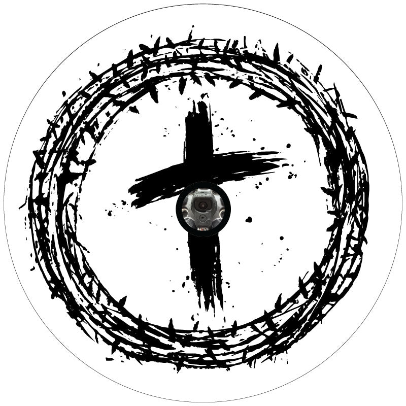 Jesus Crown of Thorns + Christian Cross Spare Tire Cover for Jeep, Bronco, RV, Camper