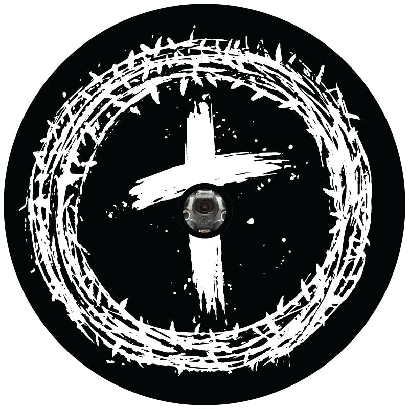 Jesus Crown of Thorns + Christian Cross Spare Tire Cover for Jeep, Bronco, RV, Camper