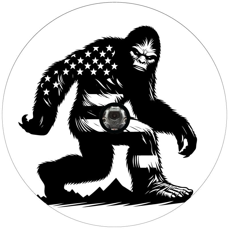 Fierce American Flag Sasquatch Spare Tire Cover • Made To Order For Bronco, Jeep, RV, Camper, Trailers, & More