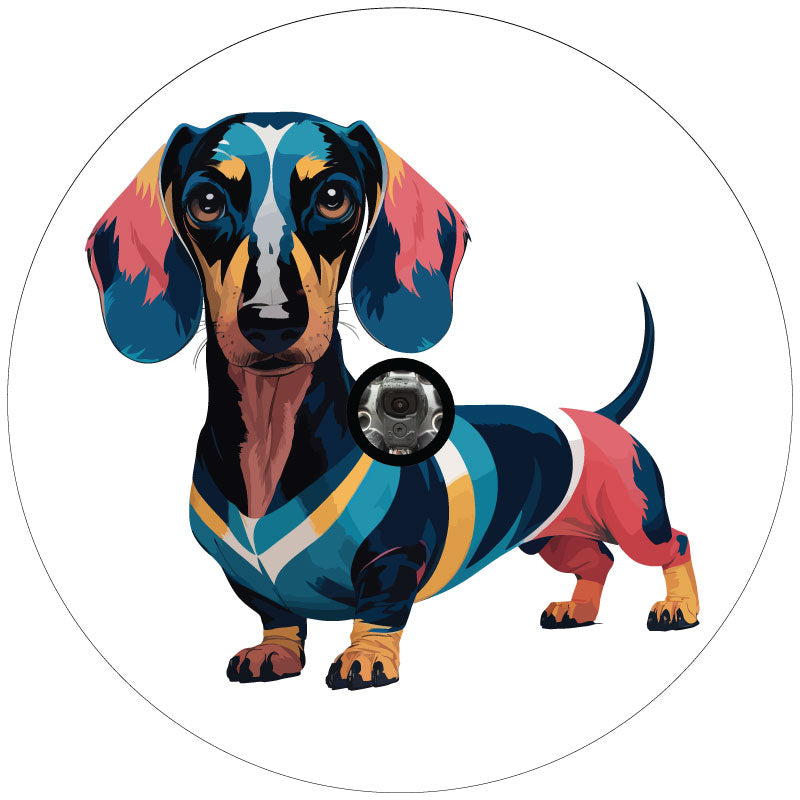 Cute Colorful Dachshund Dog Spare Tire Cover for RV, Bronco, Jeep, Camper, Van, Trailer