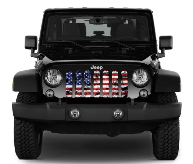 Red, White, & Blue Dirty Rustic American Flag Jeep Grille Insert